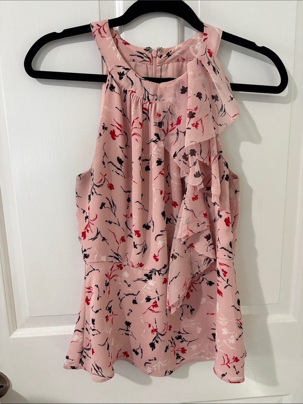 White House Black Market Pink Floral Ruffle Halter Camisole